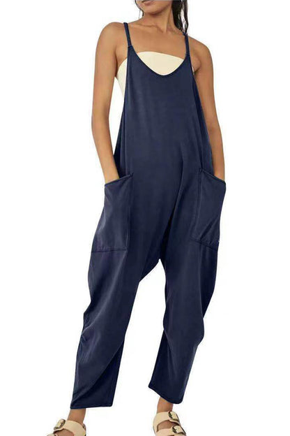 Women's Jumpsuit - Loose Fit - Adjustable Straps - Wide-Leg with Large Pockets