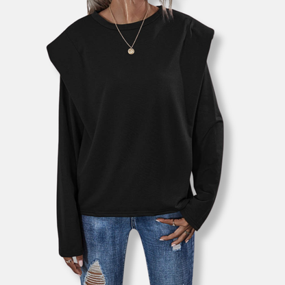 Women’s Sweatshirt – Relaxed Fit – Cotton Blend – Padded Shoulders – Crew Neck