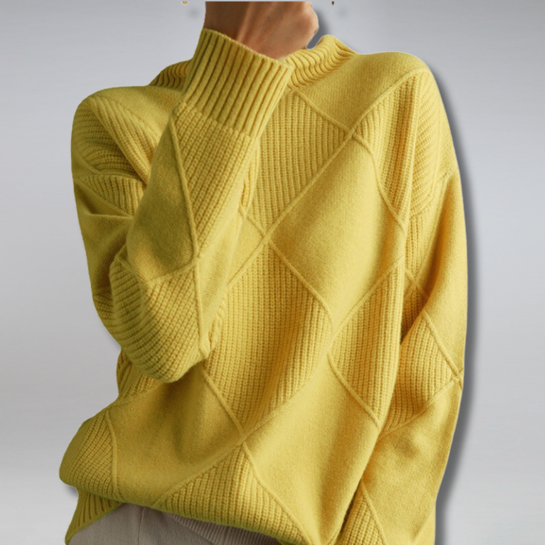 Women's turtleneck sweater with diagonal design