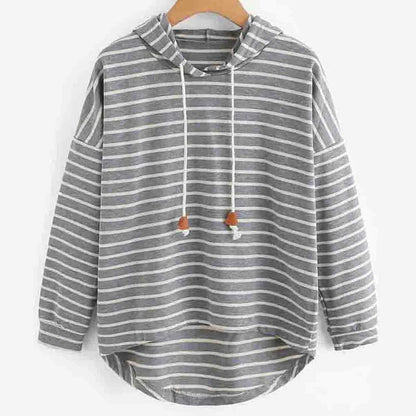Women's Hooded Sweater - Striped Relaxed Fit - Long Sleeve Casual Wear