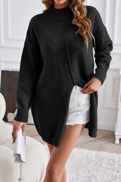 Women's Knitted Sweater Dress - Oversized Loose Fit - Turtleneck - Long Sleeve