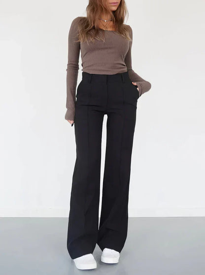 Women's loose fit straight splicing pants