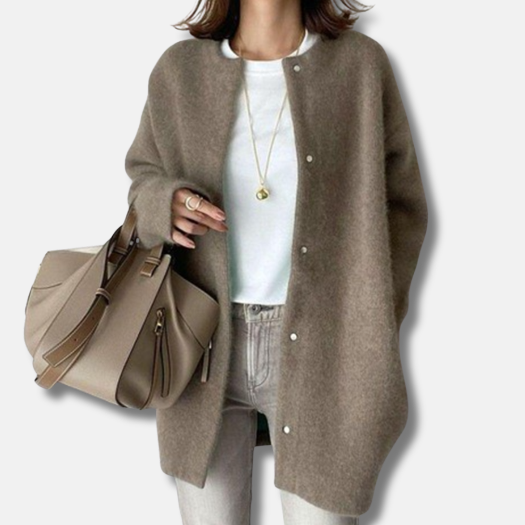 Wool Button Front Relaxed Fit Mid-Thigh Cardigan
