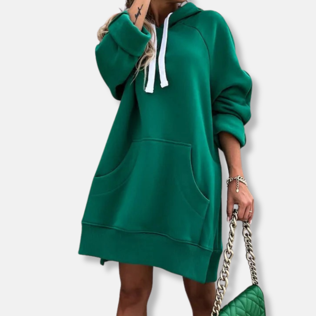 Oversized Cotton Blend Hoodie Midi Dress 