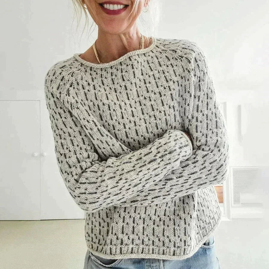 Women's Knitted Sweater - Textured Speckled Design - Round Neck - Long Sleeve Relaxed Fit