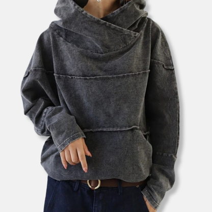 Isla Oversized Pullover Hoodie | Draped Cowl Neck Distressed Hoodie
