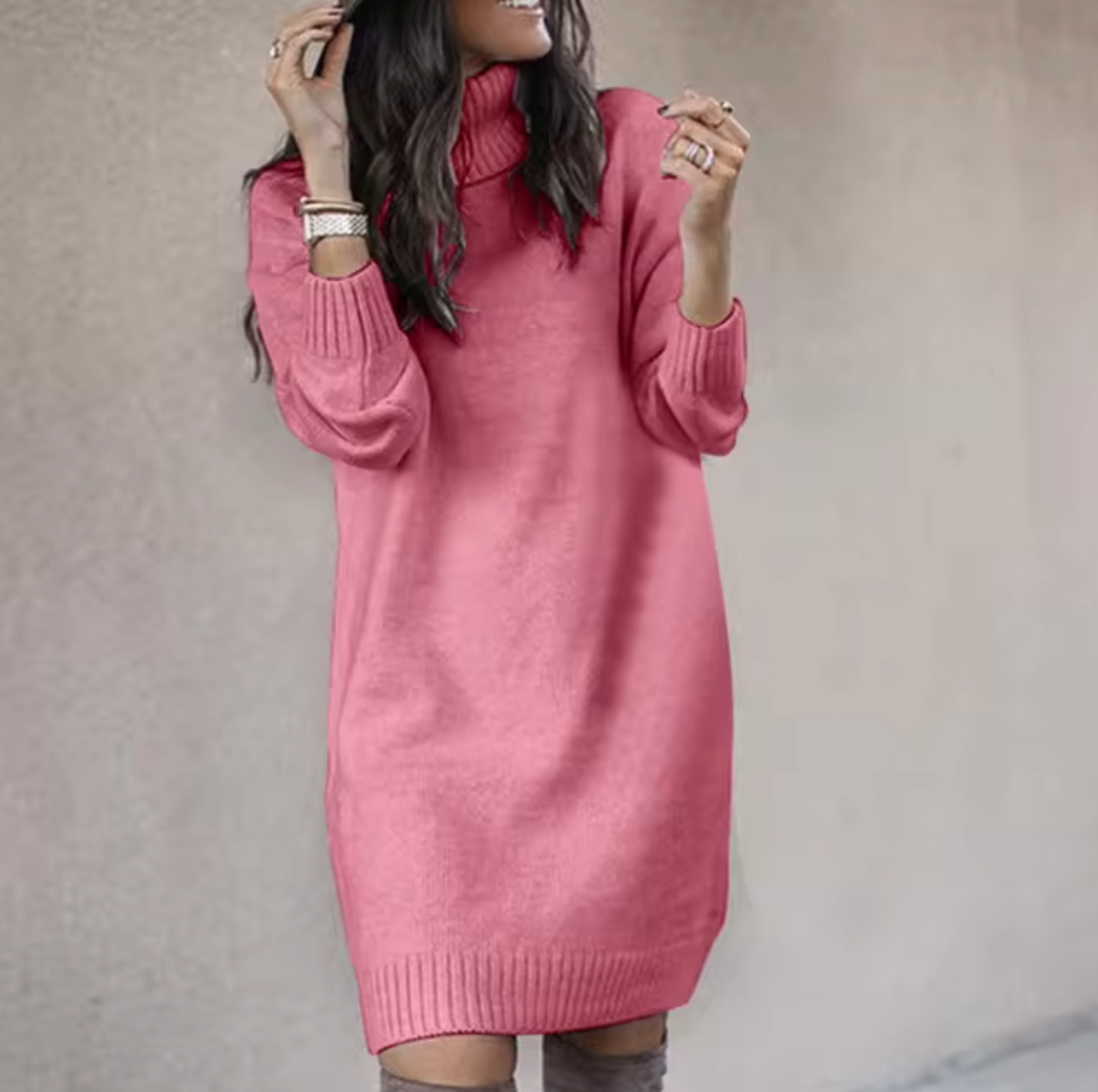 Loose Fit Turtleneck Sweater Dress