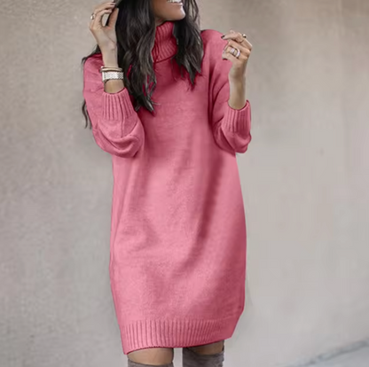 Women's Sweater Dress - Turtleneck - Loose Fit - Long Sleeve Knit Casual Wear