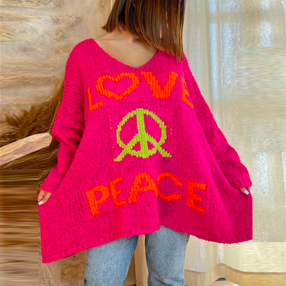 Women's loose v-neck letter knitted sweater