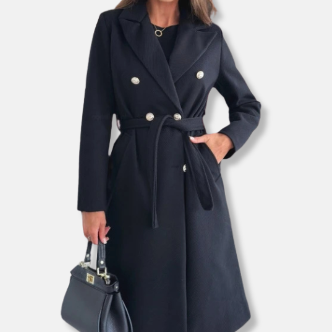 Isabella Wool Double-Breasted Trench Coat | Belted Mid-Calf Coat