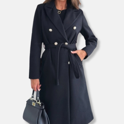 Isabella Wool Double-Breasted Trench Coat | Belted Mid-Calf Coat