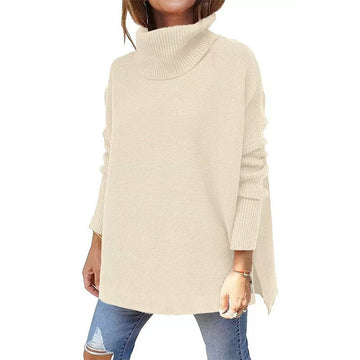 Women's mid-length high neck bat sleeve pullover sweater