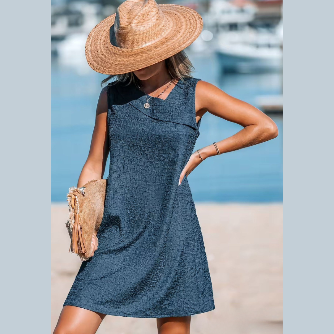 Flowy Textured Asymmetrical Mini Dress