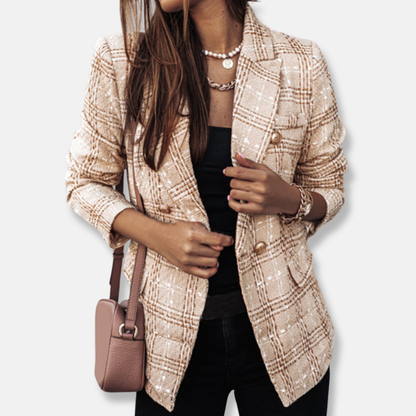 Olivia Wool Double-Breasted Blazer | Tailored Check Blazer