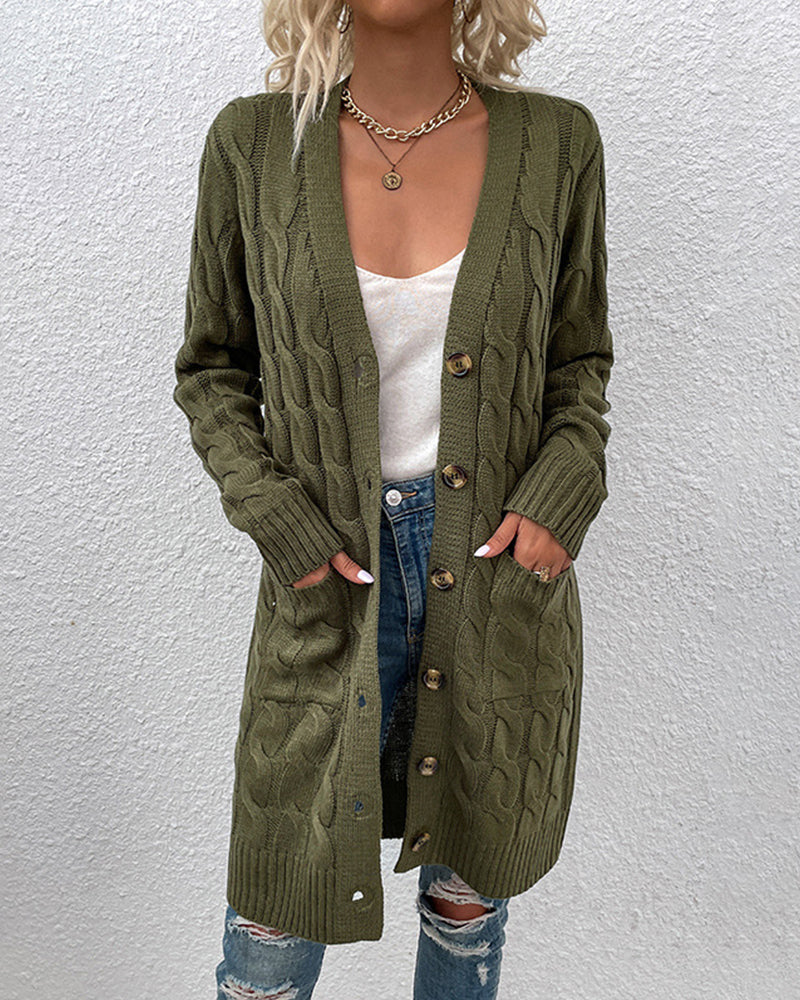 Twisted Button Long Cardigan Sweater