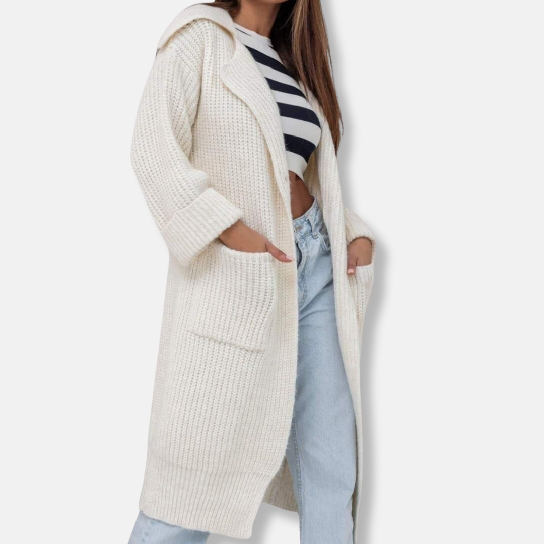 Wool Blend Oversized Knit Coat with Hood 
