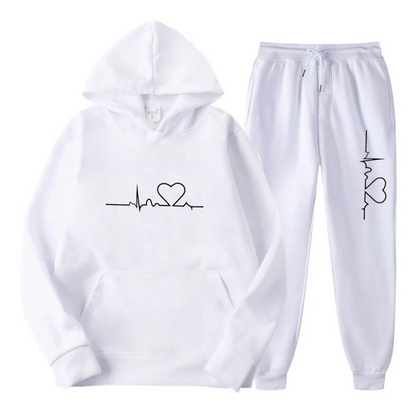 Women’s Two-Piece Tracksuit Set – Cotton Blend – Relaxed Fit – Graphic Hoodie and Joggers