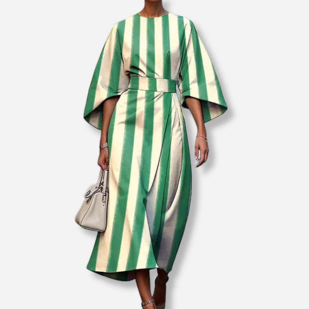 Women’s Midi Dress – A-Line Fit – Luxury Fabric – Kimono Sleeves – Floral Design