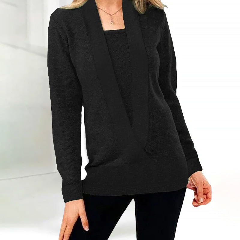 Women's casual faux two-piece short sweater