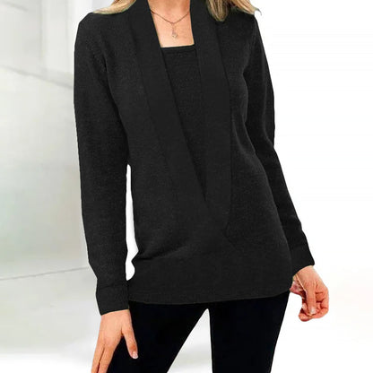 Women's casual faux two-piece short sweater