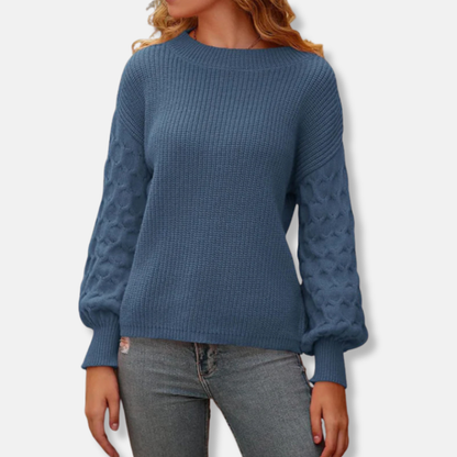 Women’s Sweater - Knit - Relaxed Fit - Balloon Sleeves - Bateau Neckline