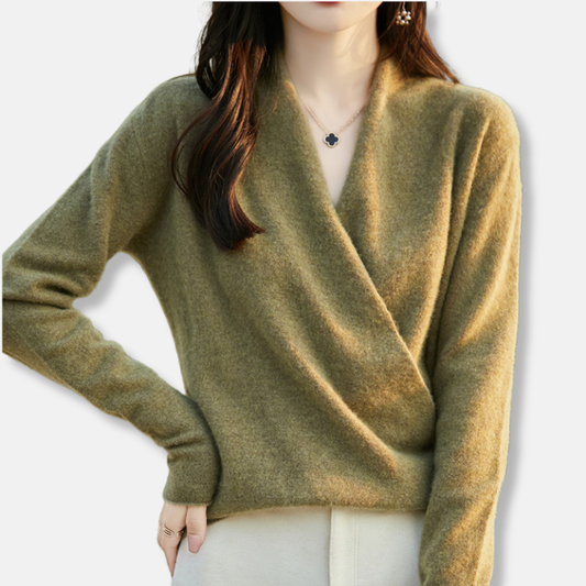 Wool Knit Relaxed Fit Wrap Pullover Sweater 