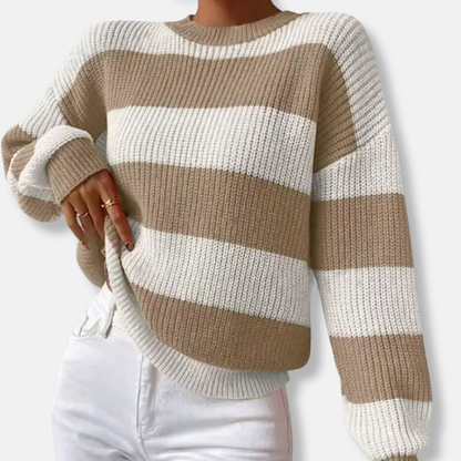 Women’s Sweatshirt – Ribbed Knit – Loose Fit – Balloon Sleeve – Round Neck Casual Wear
