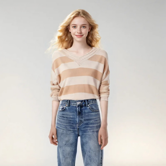 Loose Fit Striped V-Neck Sweater