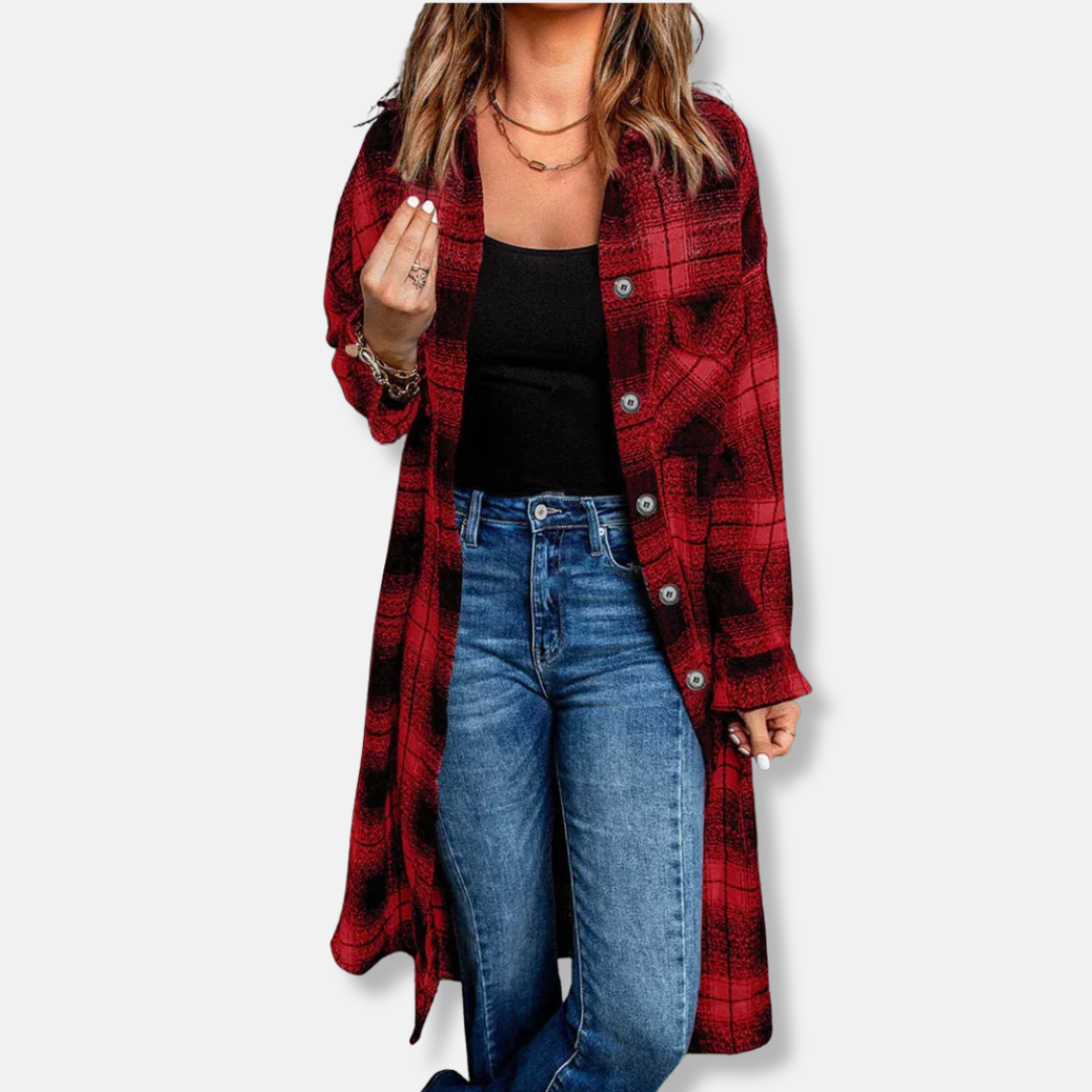 Oversized Plaid Relaxed Fit Cardigan Shacket 
