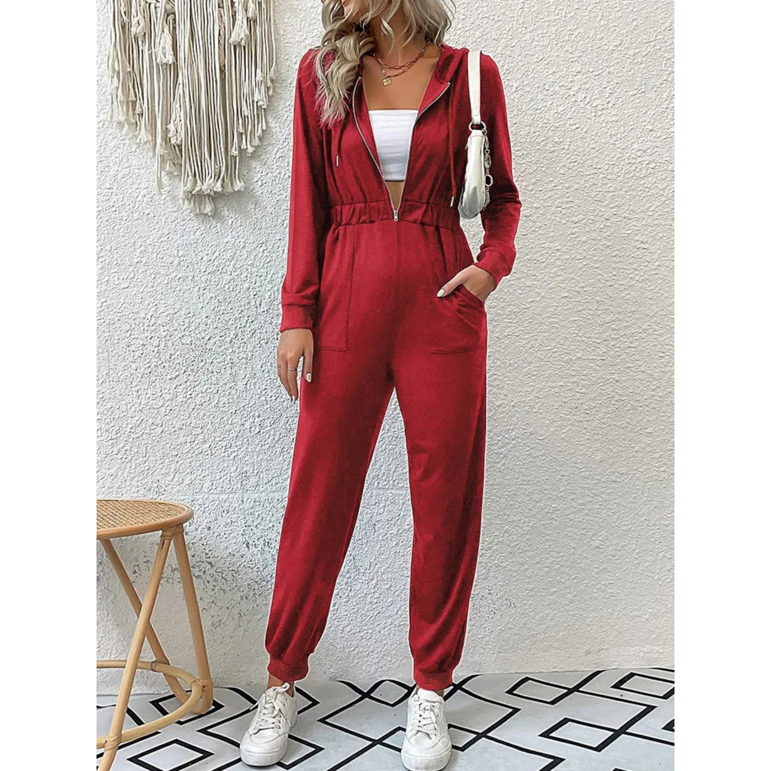 Eden - Women's summer hooded zip jumpsuit