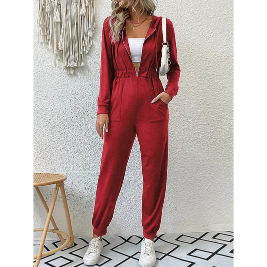 Tapered Fit Zip Front Hooded Jumpsuit
