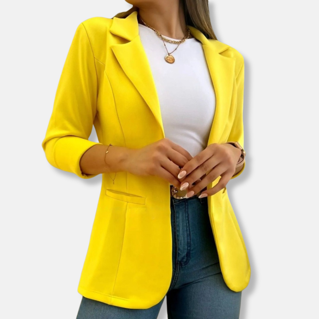 Women’s Blazer – Tailored Fit – Notched Lapel – Flap Pockets – 3/4 Sleeve – Hip Length