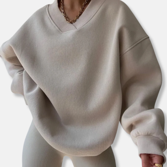 Cotton Blend Oversized Relaxed V-Neck Sweatshirt