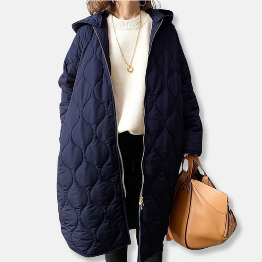 Oversized Hooded Quilted Zip Front Jacket 
