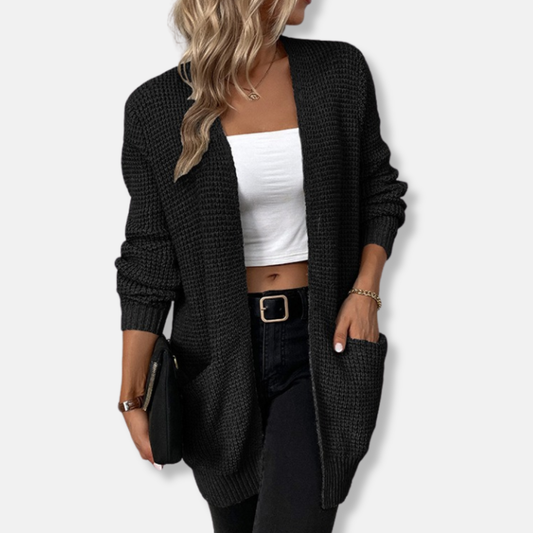 Waffle Knit Relaxed Fit Long Sleeve Cardigan 