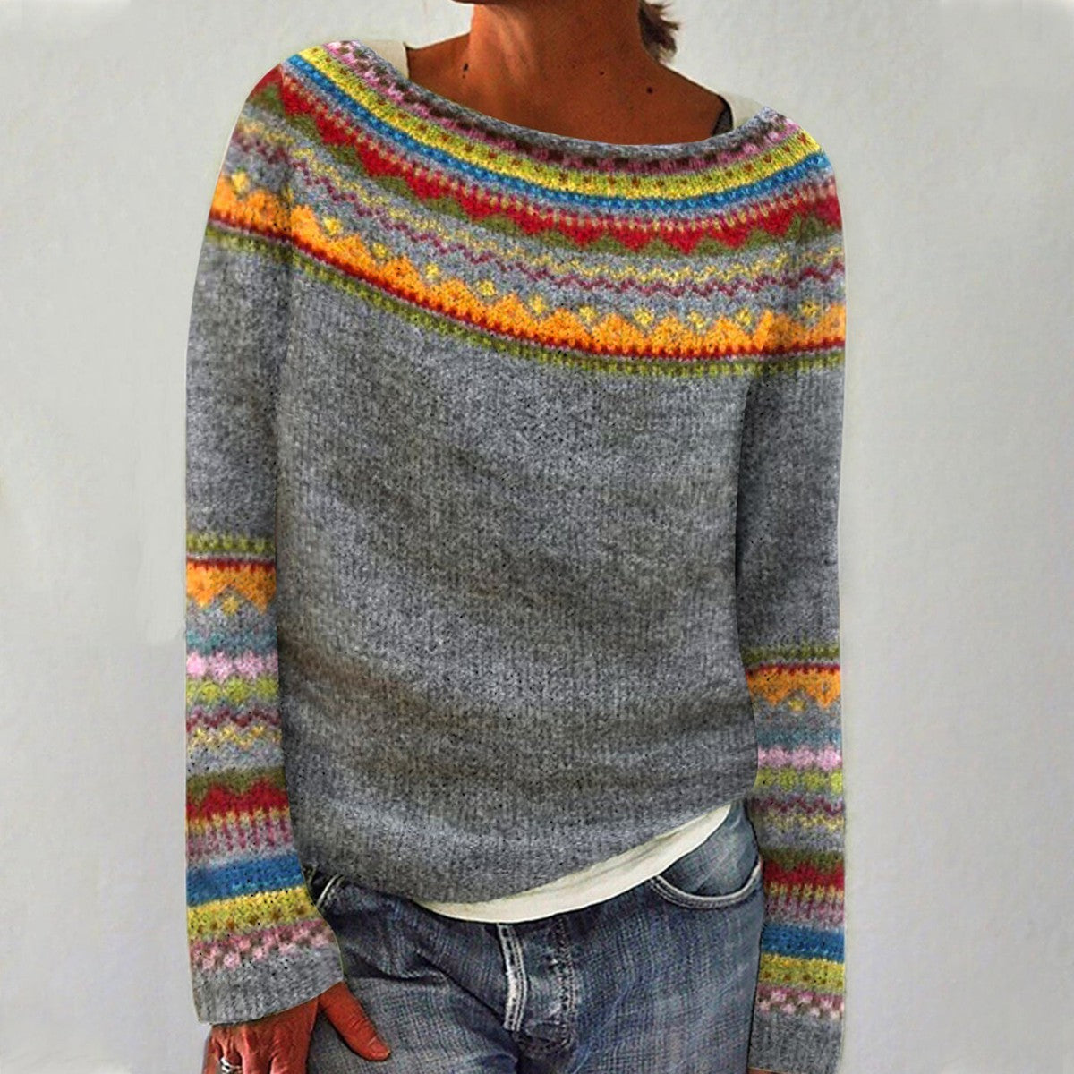 Women's round neck multicolor fashion pullover sweater