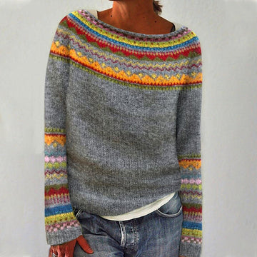 Women's round neck multicolor fashion pullover sweater