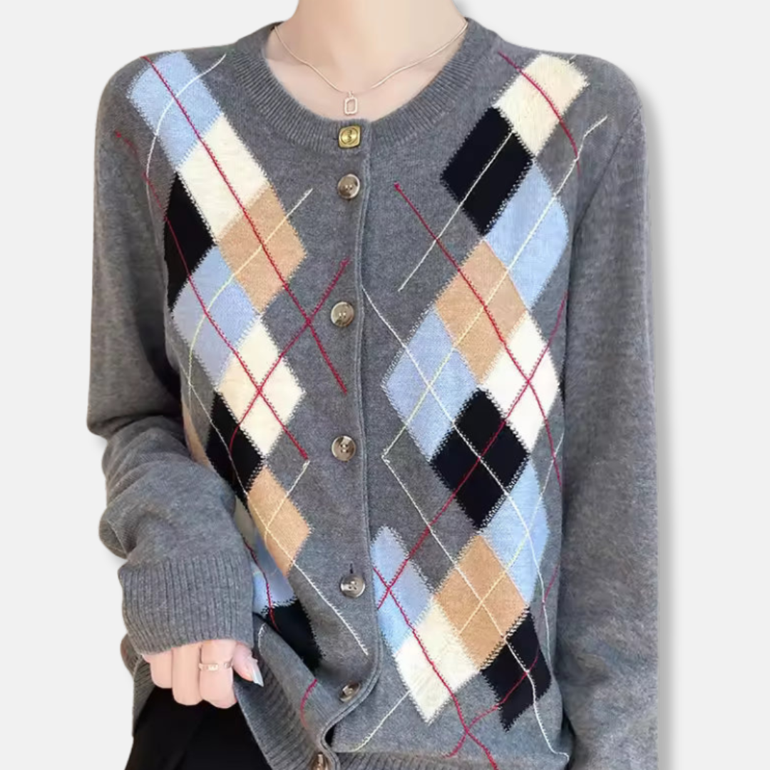 Fine Gauge Argyle Cardigan Sweater