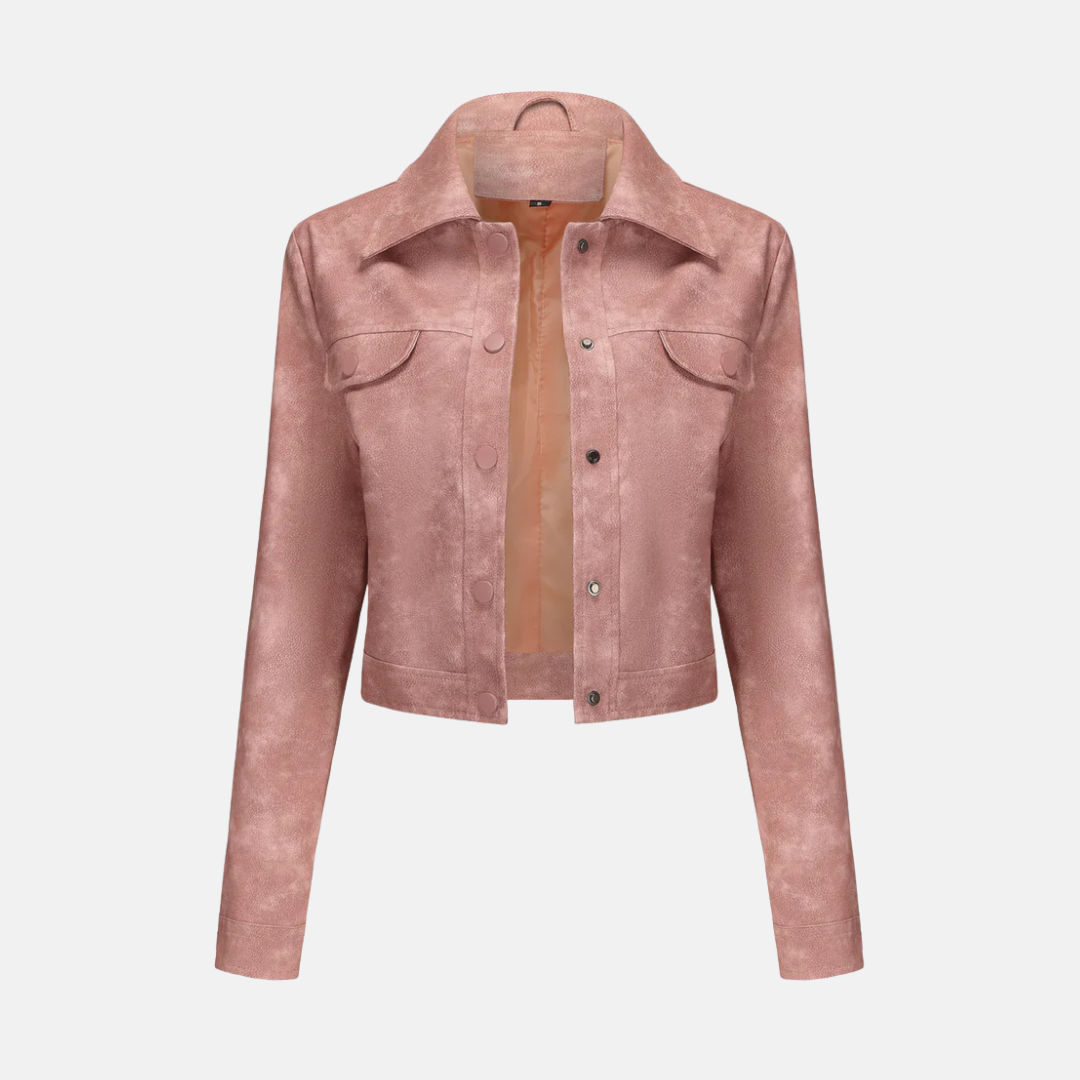 Women’s Jacket - Faux Suede - Cropped Length - Snap-Button Front