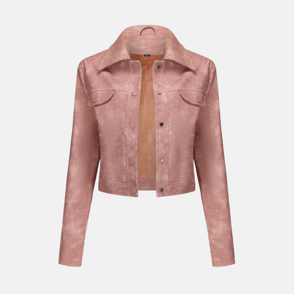 Women’s Jacket - Faux Suede - Cropped Length - Snap-Button Front