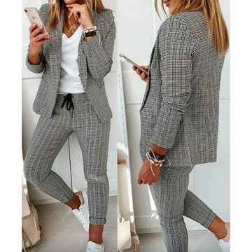 Women's single-breasted printed blazer and drawstring pants set