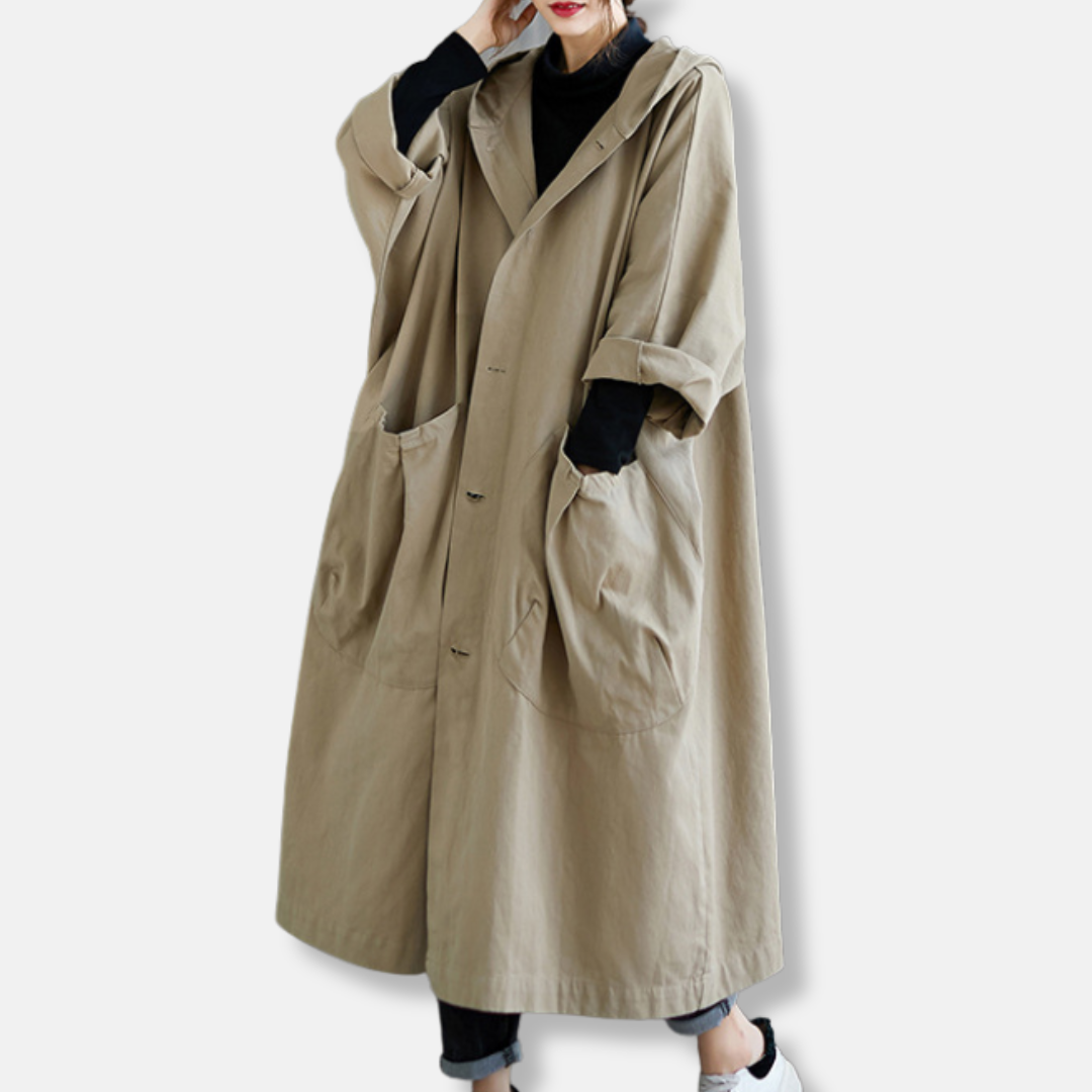 Relaxed Fit Hooded Oversized Trench Coat