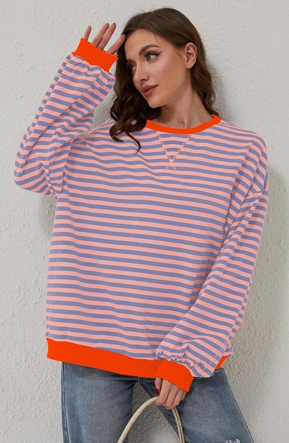 Women’s Pullover Sweatshirt - Relaxed Fit - Crew Neck - Ribbed Trim - Casual Wear