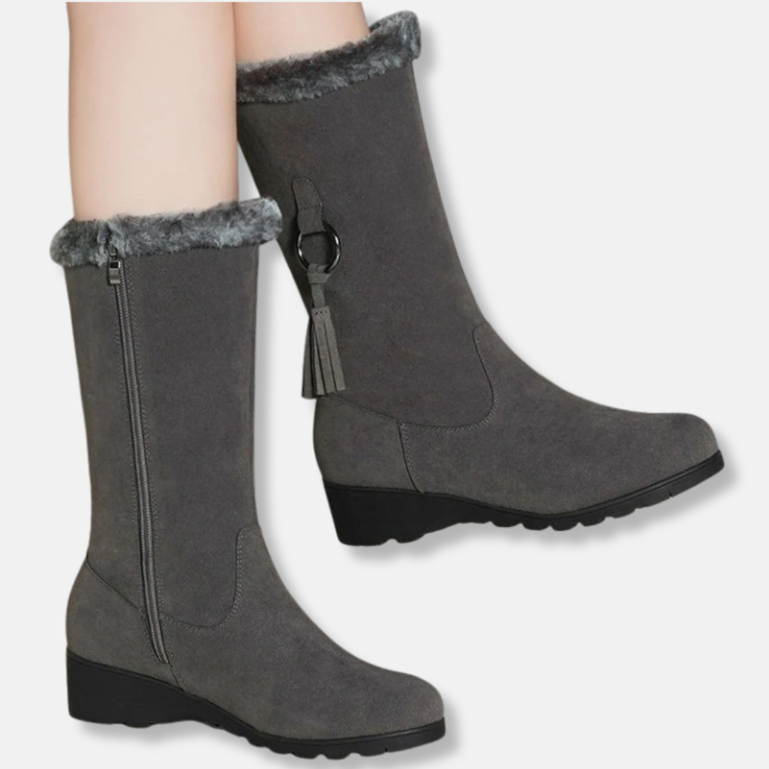 Suede-Like Mid-Calf Wedge Boots