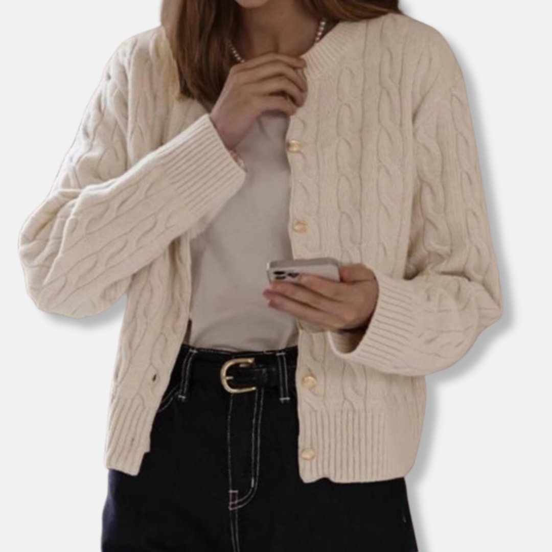 Cable Knit Relaxed Fit Wool Cardigan 