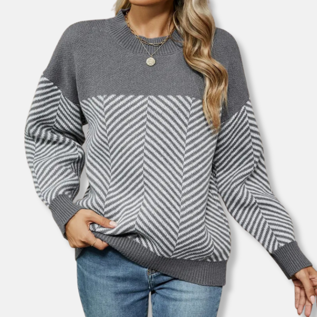 Wool Blend Chevron Knit Relaxed Fit Sweatshirt 