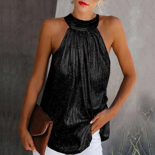 Elegant Drape Flowy Halter Neck Top