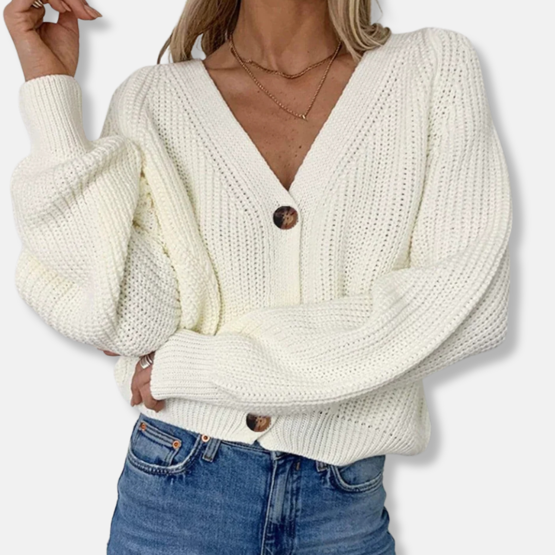 Isla Chunky Knit Cardigan Sweater | Relaxed Fit V-Neck Cardigan Sweater