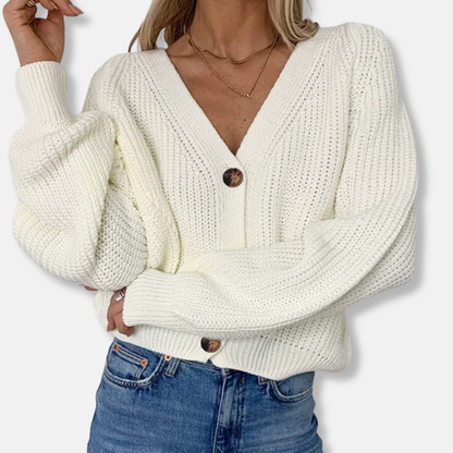 Isla Chunky Knit Cardigan Sweater | Relaxed Fit V-Neck Cardigan Sweater