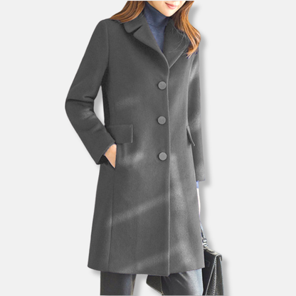 Women’s Trench Coat – Tailored Fit – Wool – Knee Length – Notched Lapel – Button Front